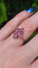 Load image into Gallery viewer, 2533; Vintage 9ct White Gold Rubies Diamonds Geometric Set Cluster Ring
