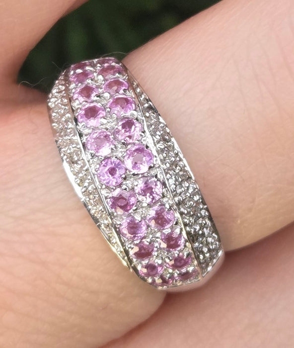 2234 Vintage; 9ct White Gold Pin Sapphires Diamonds Dress ring- Thrilling