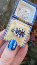 Load image into Gallery viewer, 2785- Vintage 9ct Gold 17 Blue Sapphires 10 Diamonds Cocktail Ring
