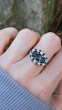 Load image into Gallery viewer, 2785- Vintage 9ct Gold 17 Blue Sapphires 10 Diamonds Cocktail Ring
