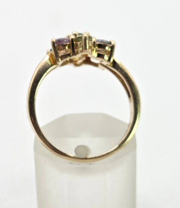 2791: Vintage: 9ct Gold Mixed Coloured Sapphires Flowerhead Ring