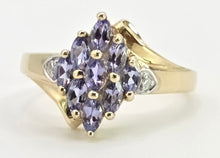 Load image into Gallery viewer, 2794: Vintage; 9ct Gold Blue Tanzanites Diamonds Cocktail Cluster Ring

