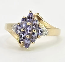 Load image into Gallery viewer, 2794: Vintage; 9ct Gold Blue Tanzanites Diamonds Cocktail Cluster Ring
