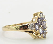 Load image into Gallery viewer, 2794: Vintage; 9ct Gold Blue Tanzanites Diamonds Cocktail Cluster Ring
