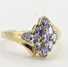 Load image into Gallery viewer, 2794: Vintage; 9ct Gold Blue Tanzanites Diamonds Cocktail Cluster Ring
