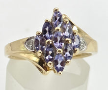 Load image into Gallery viewer, 2794: Vintage; 9ct Gold Blue Tanzanites Diamonds Cocktail Cluster Ring

