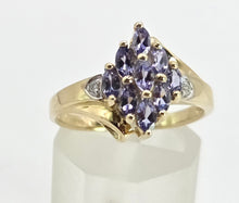 Load image into Gallery viewer, 2794: Vintage; 9ct Gold Blue Tanzanites Diamonds Cocktail Cluster Ring
