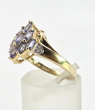 Load image into Gallery viewer, 2794: Vintage; 9ct Gold Blue Tanzanites Diamonds Cocktail Cluster Ring
