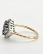 Load image into Gallery viewer, 2798: Vintage 9ct Gold Blue Sapphires Natural Diamonds Geometric Set Ring
