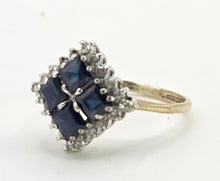 Load image into Gallery viewer, 2798: Vintage 9ct Gold Blue Sapphires Natural Diamonds Geometric Set Ring
