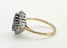Load image into Gallery viewer, 2798: Vintage 9ct Gold Blue Sapphires Natural Diamonds Geometric Set Ring
