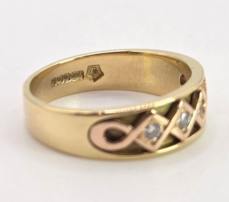 Vintage: 18ct Welsh Gold Clogau Diamond Celtic Band Ring