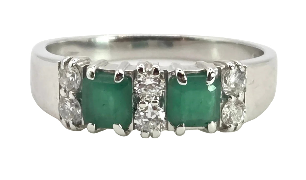2703: Vintage 18ct White Gold Emeralds Natural Diamonds Ring- From 1978 Rare