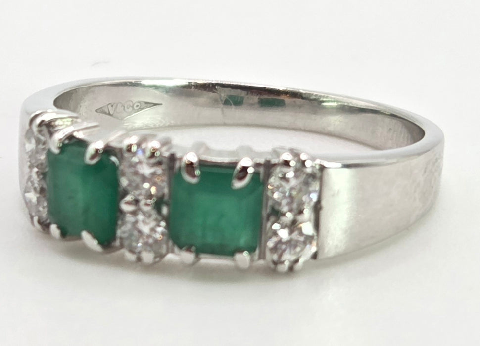 2703: Vintage 18ct White Gold Emeralds Natural Diamonds Ring- From 1978 Rare