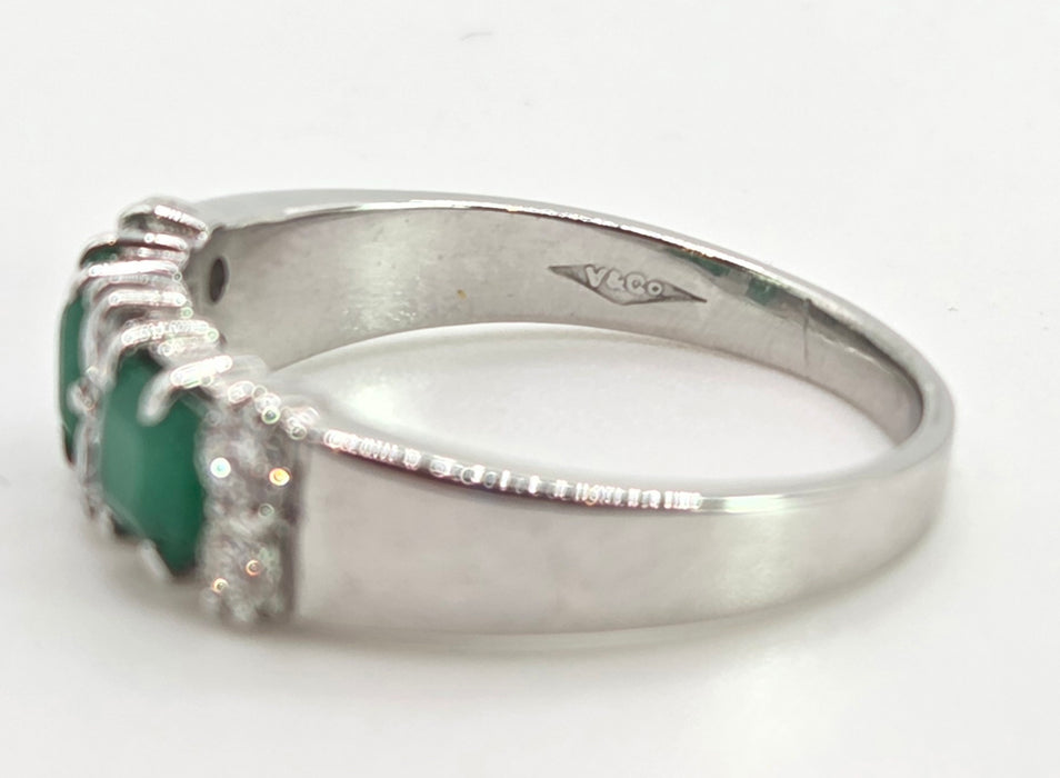 2703: Vintage 18ct White Gold Emeralds Natural Diamonds Ring- From 1978 Rare