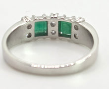 Load image into Gallery viewer, 2703: Vintage 18ct White Gold Emeralds Natural Diamonds Ring- From 1978 Rare
