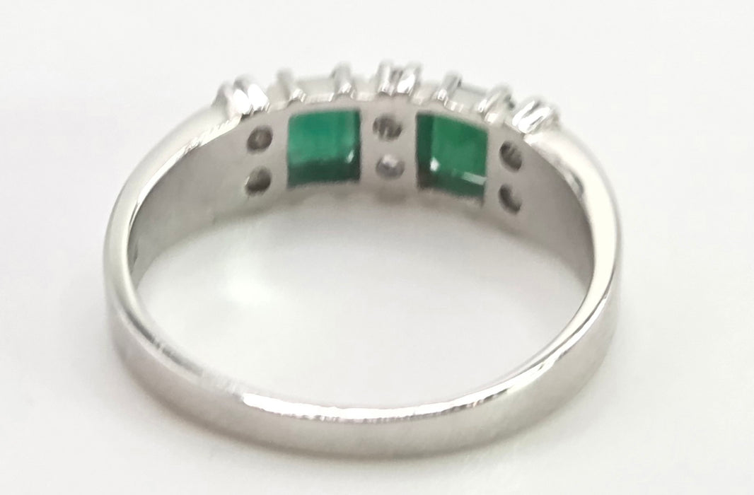 2703: Vintage 18ct White Gold Emeralds Natural Diamonds Ring- From 1978 Rare