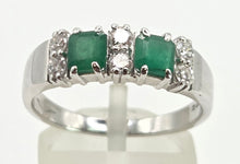 Load image into Gallery viewer, 2703: Vintage 18ct White Gold Emeralds Natural Diamonds Ring- From 1978 Rare
