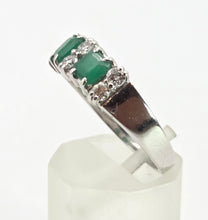 Load image into Gallery viewer, 2703: Vintage 18ct White Gold Emeralds Natural Diamonds Ring- From 1978 Rare
