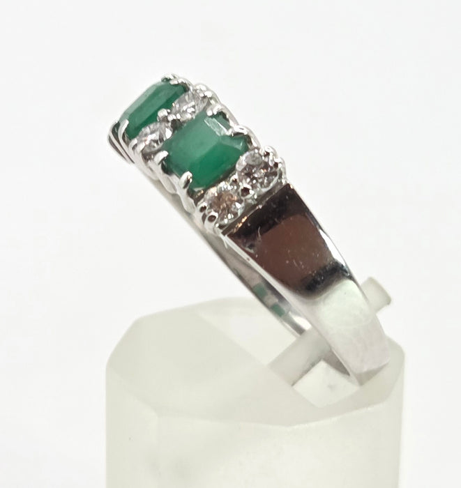 2703: Vintage 18ct White Gold Emeralds Natural Diamonds Ring- From 1978 Rare