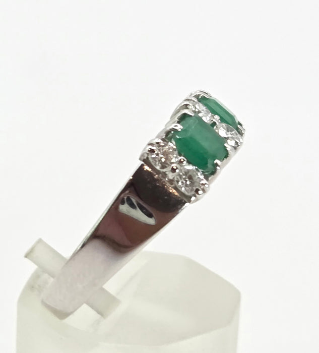 2703: Vintage 18ct White Gold Emeralds Natural Diamonds Ring- From 1978 Rare