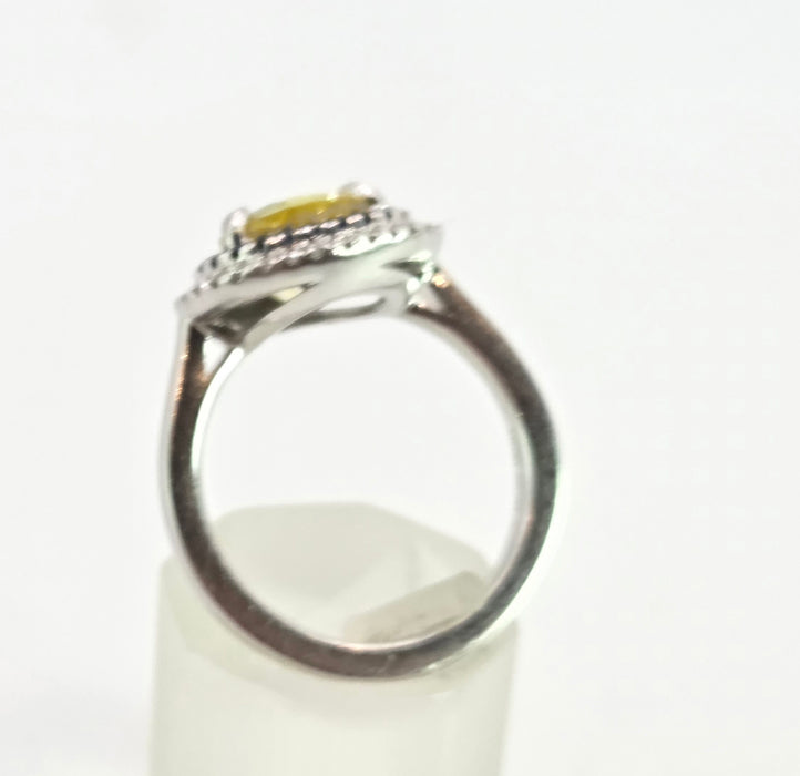 2708: Vintage 18ct White Gold Yellow Sapphire (3.2ct0  Blue Sapphires Diamonds Cocktail Ring