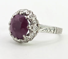 Load image into Gallery viewer, 2711 Vintage Platinum Large Ruby &amp; Diamonds Cocktail Ring- Lush!
