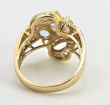 Load image into Gallery viewer, 2712- Vintage: 18ct Gold Blue Aquamarines Baguette Diamonds Cocktail Ring- Wow
