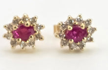 Load image into Gallery viewer, 2739: Vintage 18ct Gold Rubies Natural Diamonds Stud Earrings
