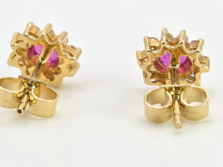 2739: Vintage 18ct Gold Rubies Natural Diamonds Stud Earrings