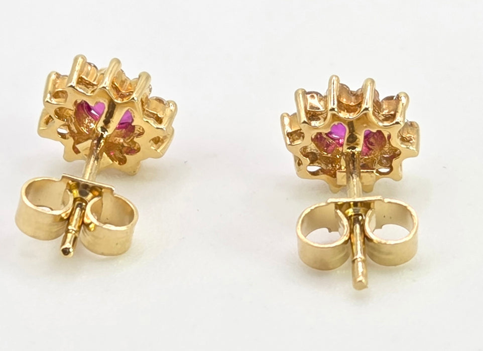 2739: Vintage 18ct Gold Rubies Natural Diamonds Stud Earrings