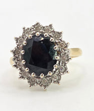 Load image into Gallery viewer, 2741: Vintage: 18ct Gold Australian Blue Sapphire Diamonds Diana Cluster Ring - From 1982
