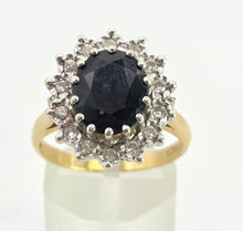Load image into Gallery viewer, 2741: Vintage: 18ct Gold Australian Blue Sapphire Diamonds Diana Cluster Ring - From 1982
