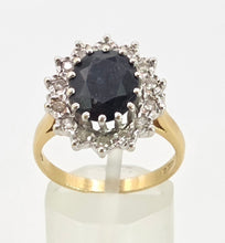 Load image into Gallery viewer, 2741: Vintage: 18ct Gold Australian Blue Sapphire Diamonds Diana Cluster Ring - From 1982
