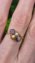 Load image into Gallery viewer, 2697: Vintage 18ct Gold Almandine Garnets Cultured Pearls Bypass Ring
