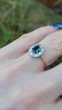 Load image into Gallery viewer, 2142: Vintage 18ct Gold  Platinum French Blue Sapphire Diamonds Halo Ring- From 1967
