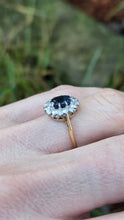 Load image into Gallery viewer, 2142: Vintage 18ct Gold  Platinum French Blue Sapphire Diamonds Halo Ring- From 1967
