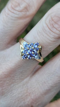 Load image into Gallery viewer, 2794: Vintage; 9ct Gold Blue Tanzanites Diamonds Cocktail Cluster Ring
