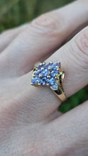 Load image into Gallery viewer, 2794: Vintage; 9ct Gold Blue Tanzanites Diamonds Cocktail Cluster Ring
