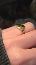 Load image into Gallery viewer, 1899: Vintage: 9ct Gold Green Diopsides Crossover Promise Ring- enchanting
