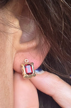 Load image into Gallery viewer, 2092: 18ct Gold Emerald Cut Almandine Garnet Stud Earrings
