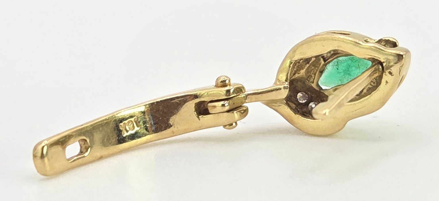 2723: Vintage 18ct Gold Emerald  & Diamonds Stud Clip Earrings