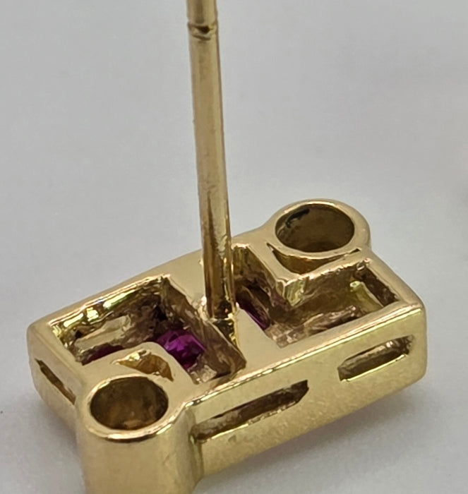 2727: Vintage 18ct Gold Rubies & Diamonds Geometric Set Stud Earrings