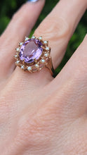Load image into Gallery viewer, 1178 Vintage &amp; Old Large Faceted Lilac Amethyst 14 See Pearls Ring
