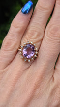 Load image into Gallery viewer, 1178 Vintage &amp; Old Large Faceted Lilac Amethyst 14 See Pearls Ring
