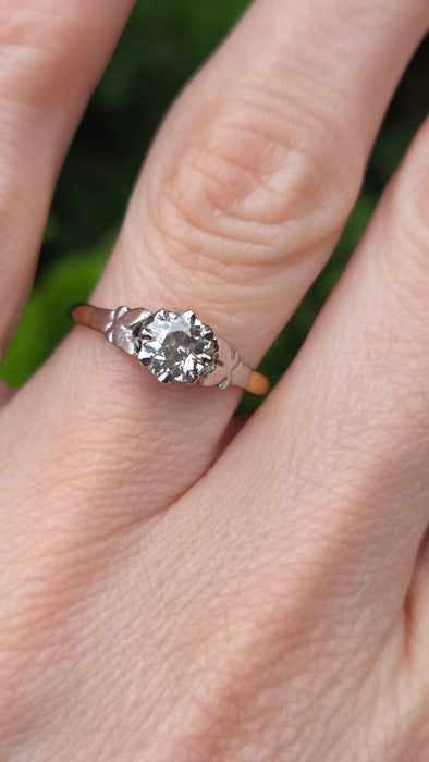 2075: Vintage: 18ct Gold (0.63ct) Round Cut Diamond Solitaire Set in Platinum- Marvellous