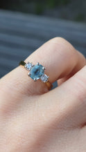 Load image into Gallery viewer, 2012: Vintage: 18ct Gold Blue Aquamarine Diamonds 3-Stone Straight Ring
