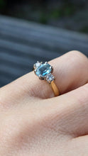 Load image into Gallery viewer, 2012: Vintage: 18ct Gold Blue Aquamarine Diamonds 3-Stone Straight Ring
