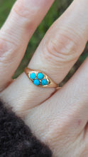 Load image into Gallery viewer, 2572- Antique 15ct Gold Geometric Set Turquoises Ring- From 1913
