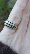 Load image into Gallery viewer, 0636: Vintage 9ct Gold Blue Sapphires Natural Sparkling Diamonds Geometric Set Rng
